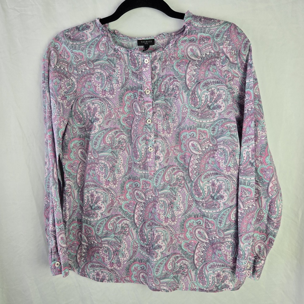 Talbots Petite SP Cotton Popover Paisley Lightweight Femme Light Academia Resort